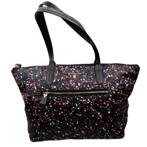 MICHAEL KORS~Kelsey~Top Zip Nylon & Leather LARGE TOTE BAG Black Multi Print